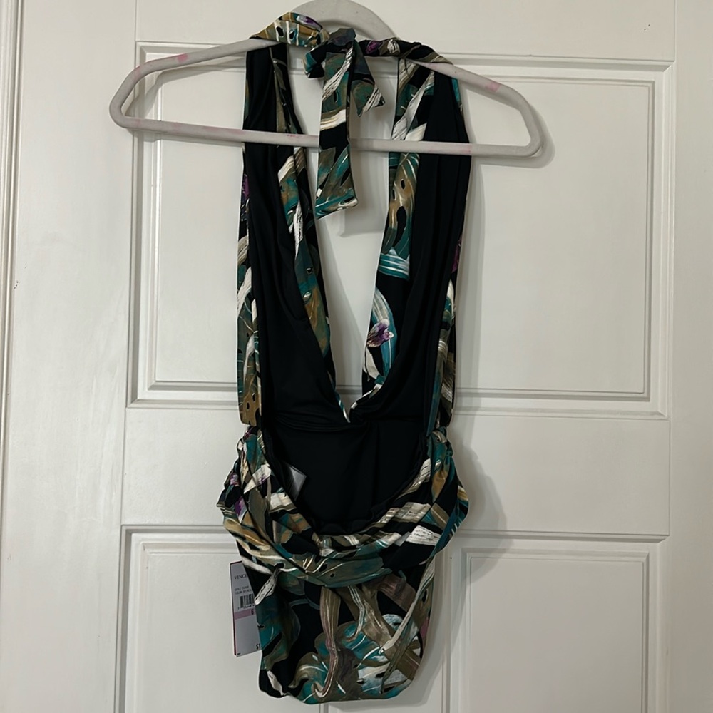 Vince Camuto plunging v neck open back swimsuit - Picture 2 of 4